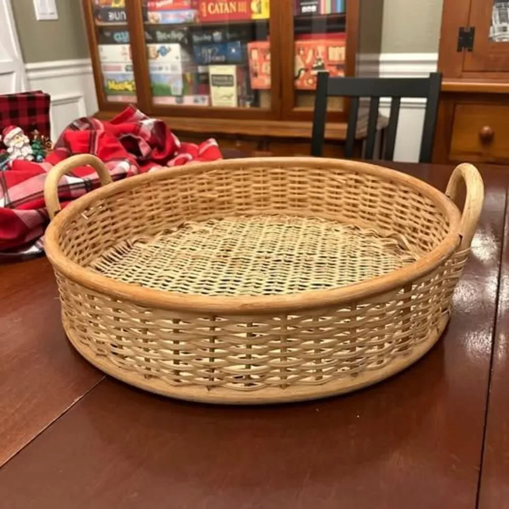 Rattan Woven Basket With Handles Circular Tray